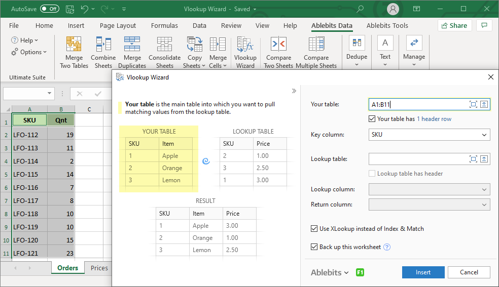 Select the column with the values to look up