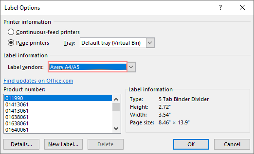 Configure label options.