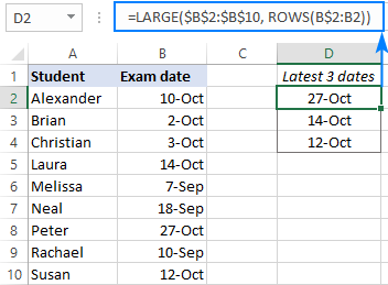 LARGE formula to find the latest 3 dates