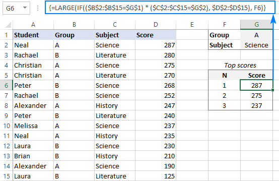 LARGE IF formula with multiple criteria