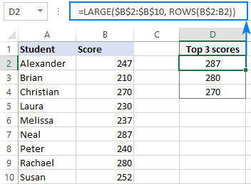 LARGE formula to find highest 3 values