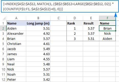 Formula to find top values with duplicates