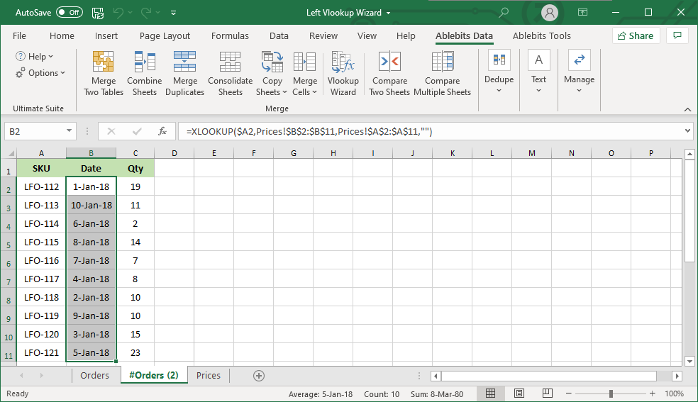 The wizard has created an XLOOKUP formula to look up values from right to left