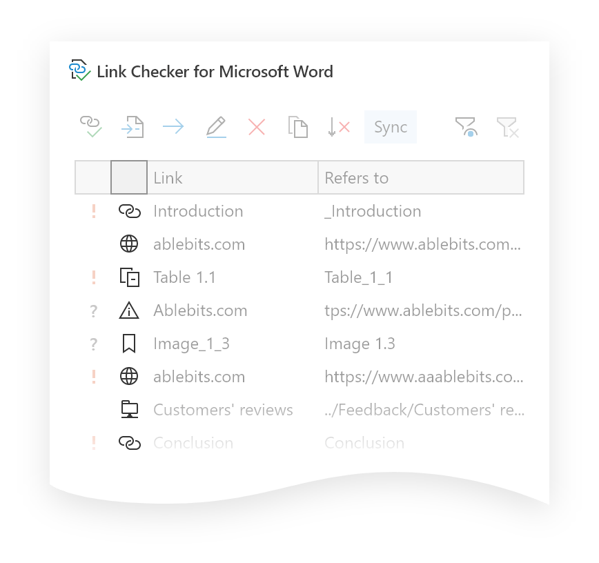 Track down all link types.