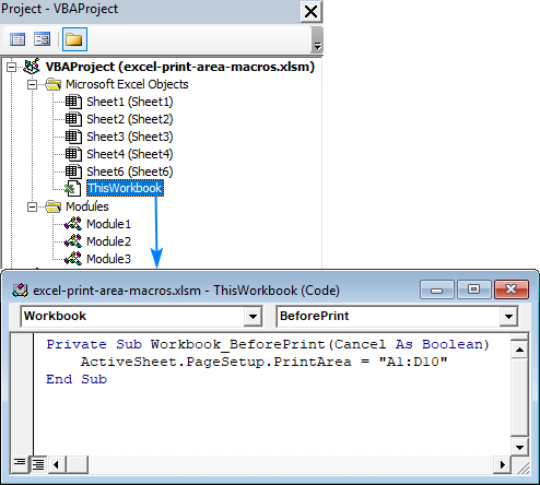 Lock print area in Excel