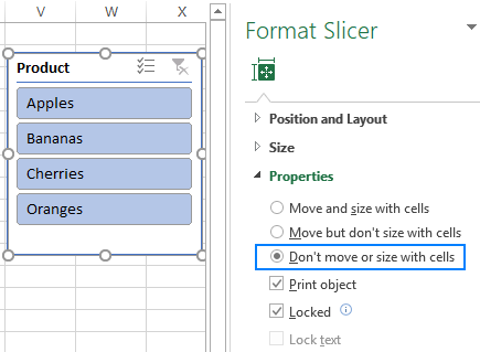 Lock the slicer position in a worksheet.