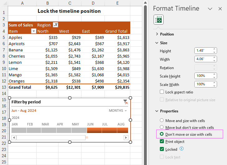 Lock the timeline position in a sheet.