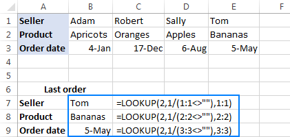 Lookup formula to get a value of the last non-empty cell in a row