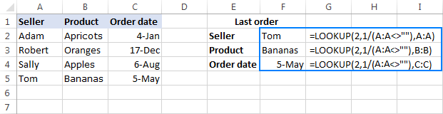 Lookup formula to get a value of the last non-blank cell in a column