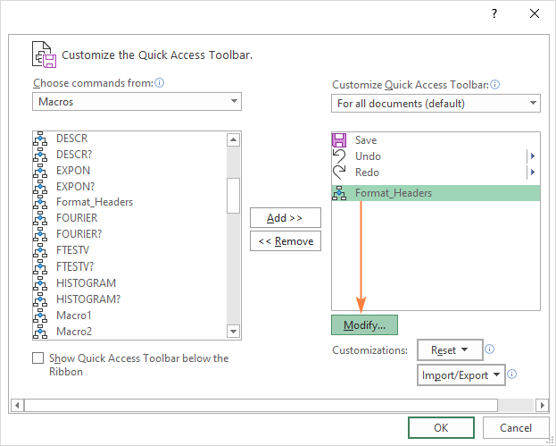 Modify the macro button.