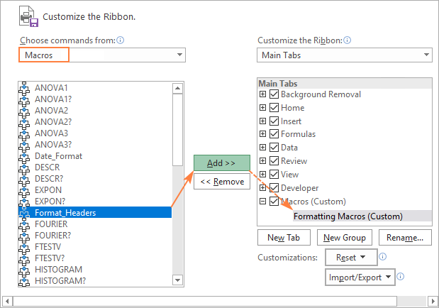 Adding a macro to a custom ribbon group