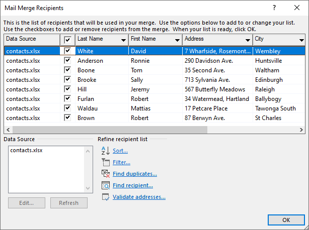 Mail Merge Recipients