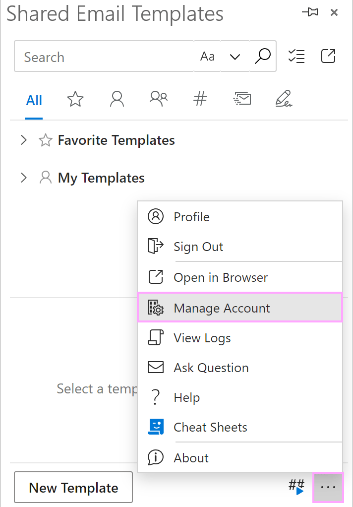 The Manage Account option on the More menu