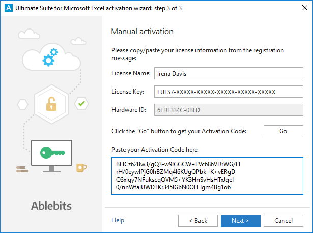 Paste the activation code into the correspondiong field.