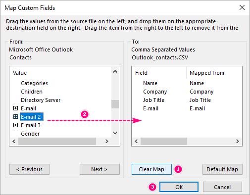 Choose the fields to export.