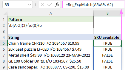 Regex to match multiple cells in Excel 365