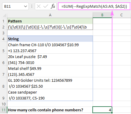 Count cells if regex is matched