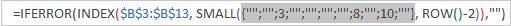 An array with the positions of matches and empty strings for non-matches