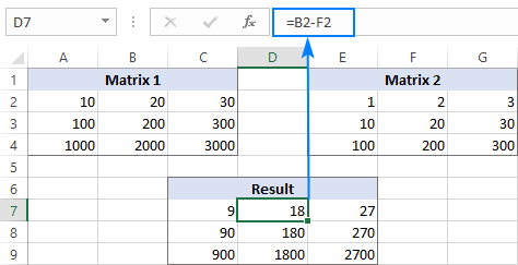 A normal non-array formula to subtract matrices