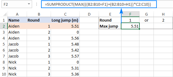 A non-array MAX IF formula with the OR logic