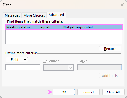 Create a conditional formatting rule for meeting requests that you have not responded to yet.