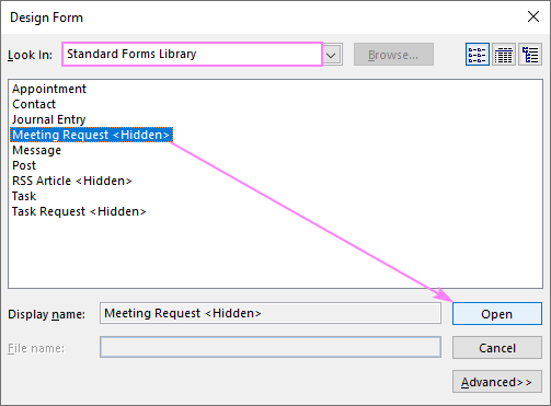 Select Meeting Request as the base for the custom form.