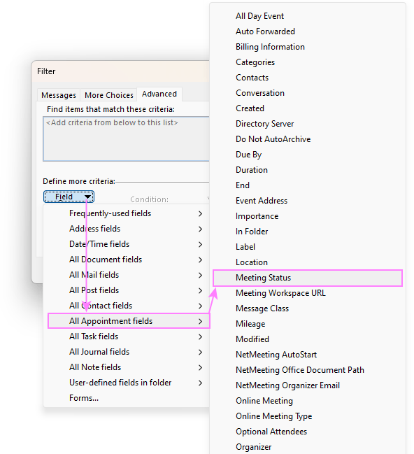 Format meeting requests by status.