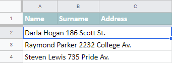 Merge cells in each row.