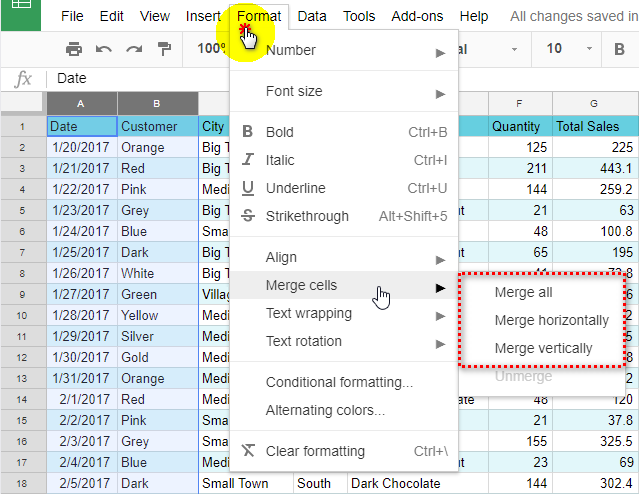 Merge columns using the Merge cells option from the menu.