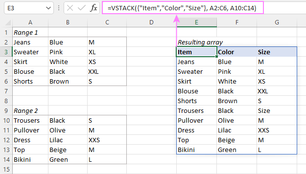 Merging ranges and array constants together