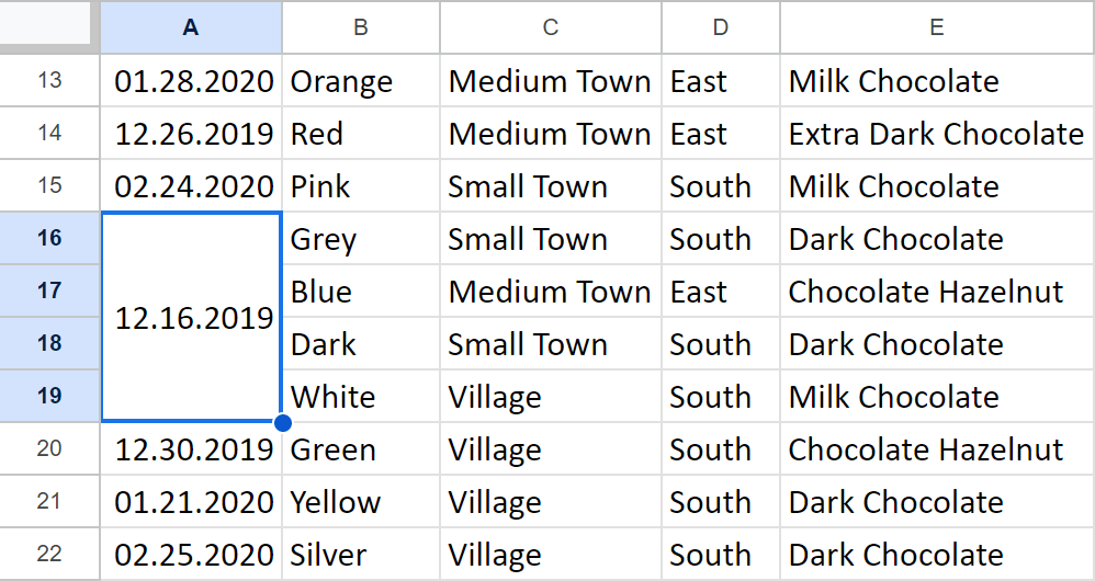 Merge cells from a few rows into one cell.