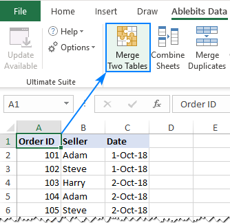 Click the Merge Two Tables button on the ribbon.