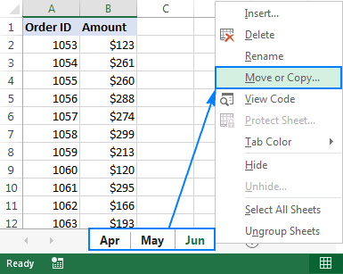 Select the worksheets you want to merge.