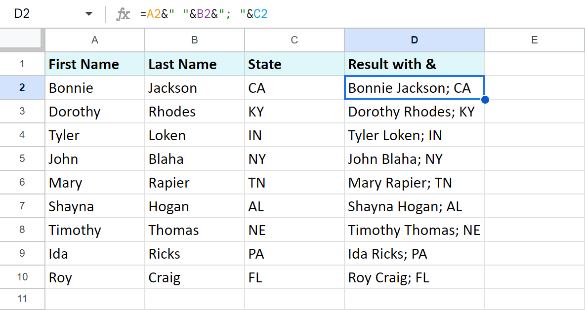 Merge cells in Google Sheets using delimiters.