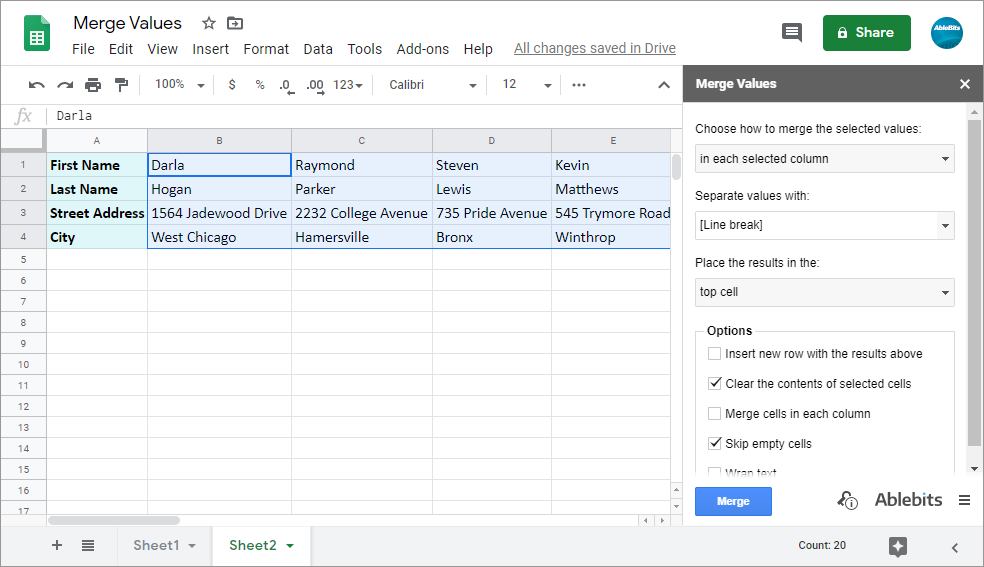 Join data vertically dividing with line breaks