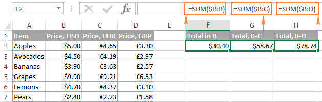 Using a mixed entire-column reference in Excel