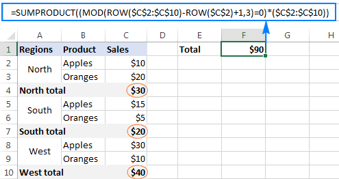 Mod formula to sum every 3rd cell