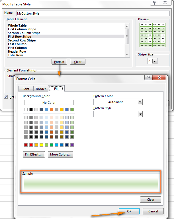 Modifying the custom table style