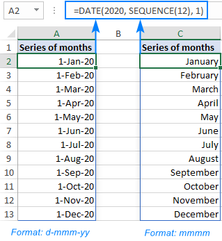 Generating a sequence of months in Excel