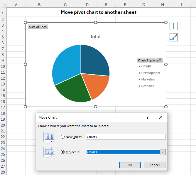 Move pivot chart to a new sheet.