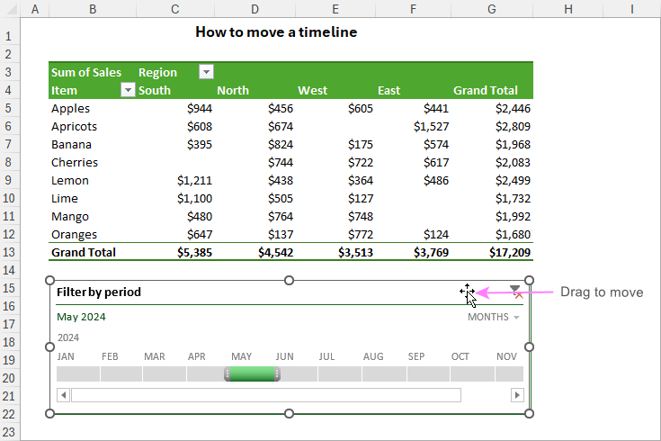 Move a timeline to a different position.