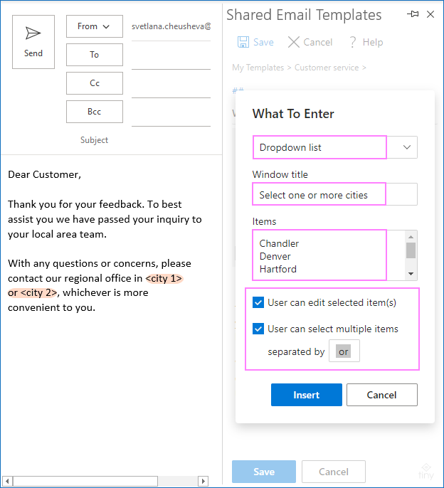 Configuring an editable multi-select dropdown