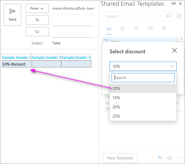 Several modifications applied to a table and its content in one click.