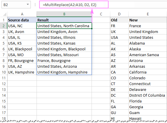 LAMBDA function to search and replace multiple words at once