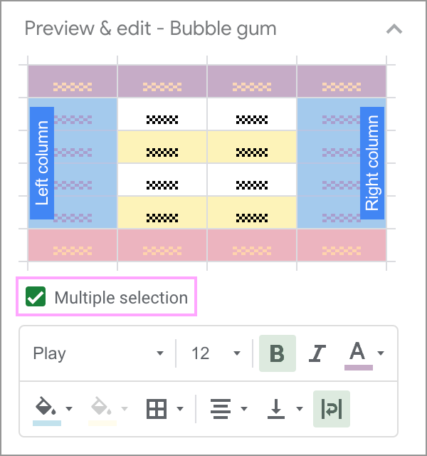 Select and edit multiple table parts.