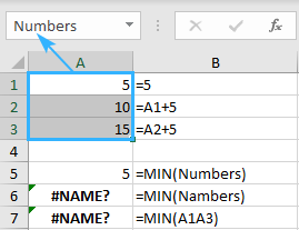 #NAME? error in named range in MIN