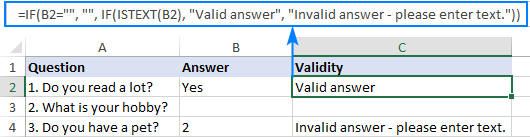 IF ISTEXT formula to check the cell input