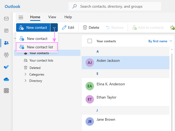 Create an email list in the new Outlook for Windows.
