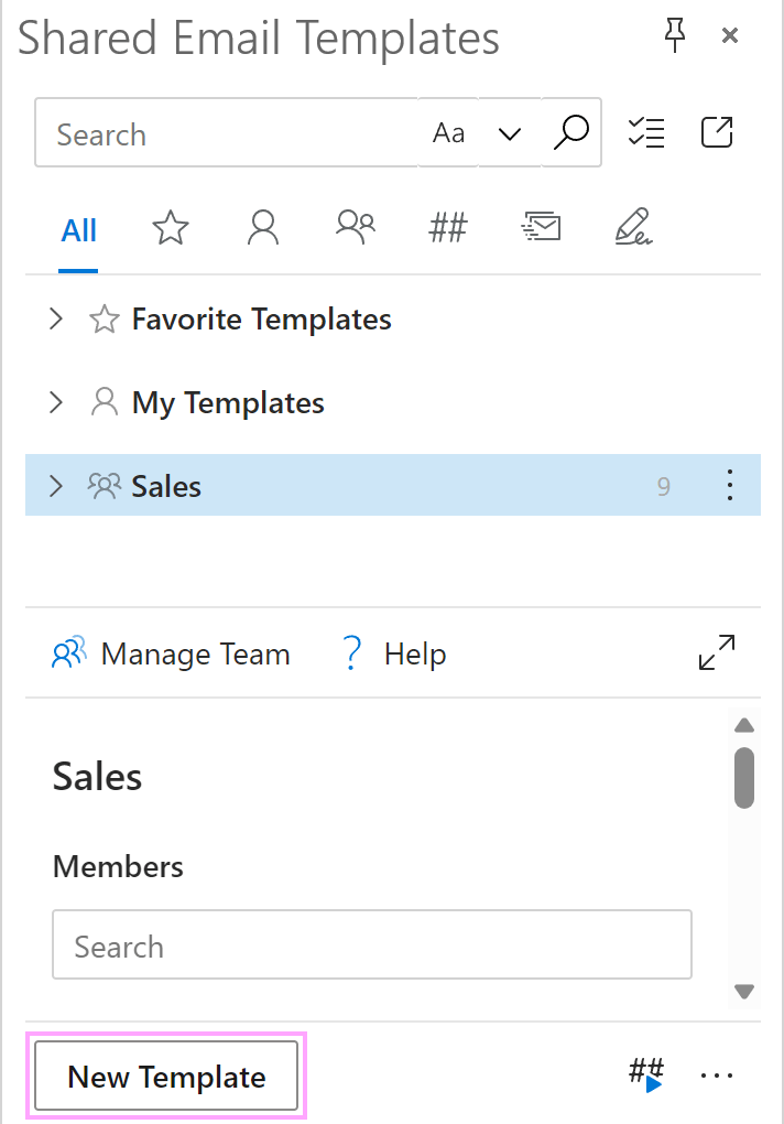 The New Template button on the add-in pane