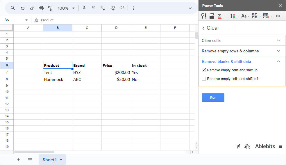 Get your table neat – without any empty cells among your data.